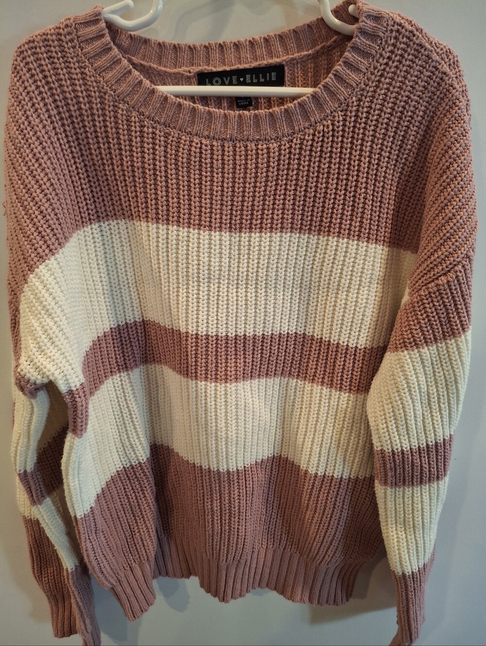 LOVE + ELLIE Pink & Cream Striped Crew Sweater